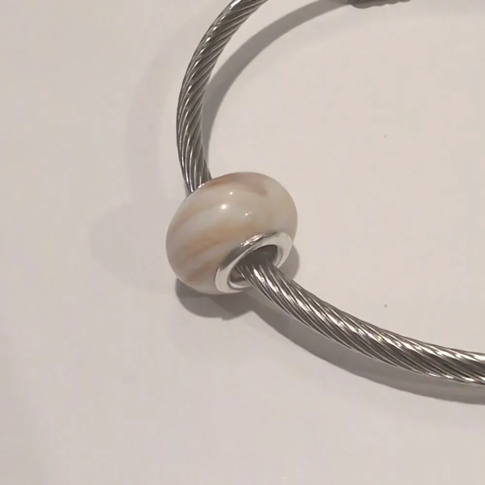 Silver Brown and White Blended‎ Charm for Pandora Style Bracelet